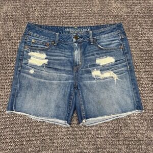 American Eagle Outfitters Womens Jean Shorts Size 10 Distressed Frayed Hem Denim